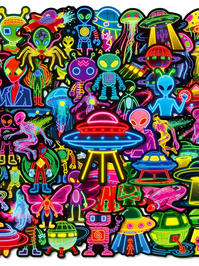 50 Stück süße Alien-Aufkleber in Multicolour für Telefon, Laptop und Skateboard - Bild 5