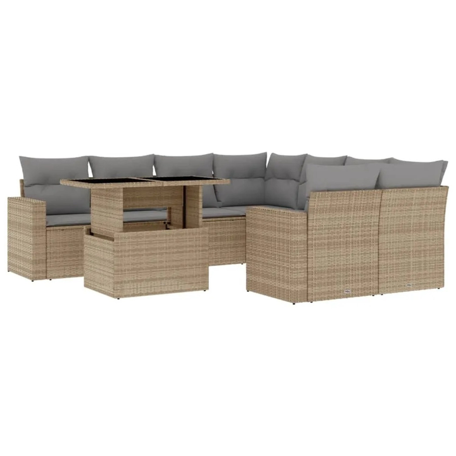 vidaXL 9-tlg. Garten-Sofagarnitur in L-Form aus Poly-Rattan mit beigen Kissen und pulverbeschichtetem Stahlgestell - Bild 2