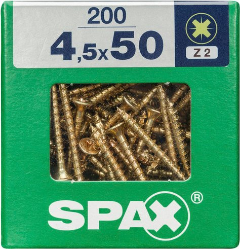 Spax Universalschraube Senkkopf aus Stahl in Gold, PZ2, Durchmesser: 4,5 mm, Länge: 50 mm, 200 Stück - Bild 1