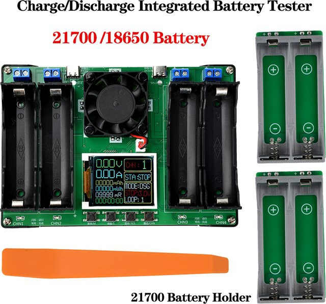 Digitales 4-Kanal-Batterieprüfgerät als Lade- und Entlademodul für 18650/21700 Lithium-Batterien in Grün - Bild 1