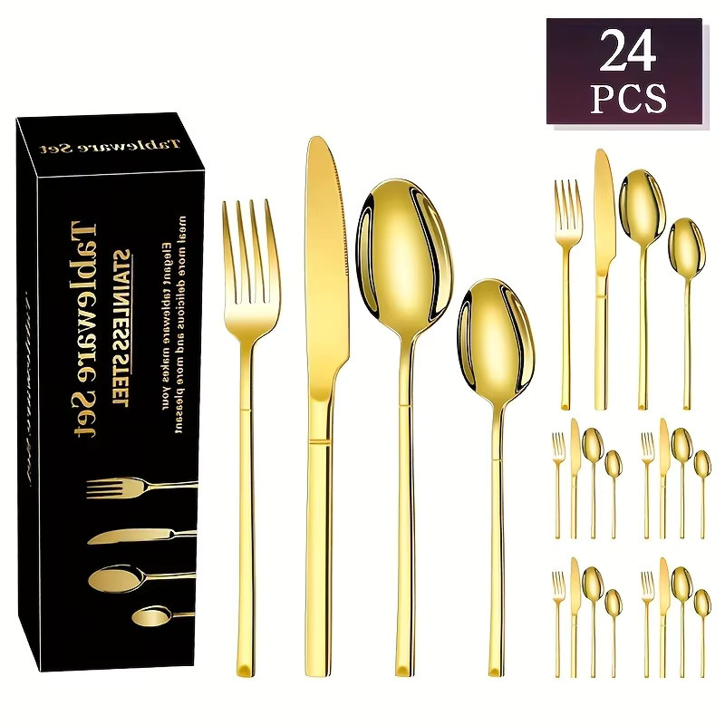 30/24-teiliges Ritterbesteck-Set aus poliertem Edelstahl in Gold für 6 Personen inklusive Messer, Gabel und Löffel - Bild 4