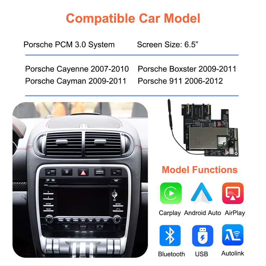 Bonroad Wireless CarPlay und Android Auto Upgrade Decoder Box für Porsche PCM 3.0 Systeme, Cayenne, Boxster, Cayman, 911, Farbe: Schwarz - Bild 2