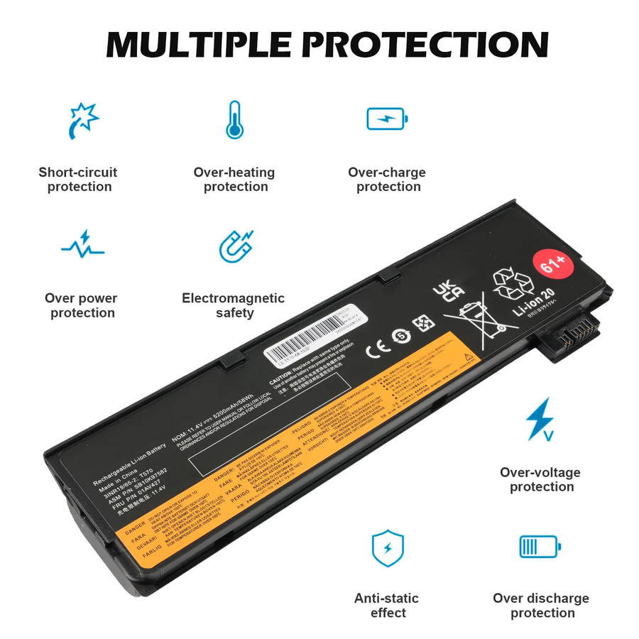 Oyomba Laptop-Akku für Lenovo ThinkPad T470 T480 T570 T580 P51S P52S in Schwarz mit 5200mAh und 11,4V - Bild 6