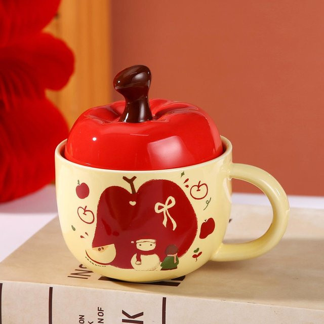 Kreative Apfel-Keramiktasse von Yiran toy 1 mit Deckel, rot, 360 ml - Bild 1