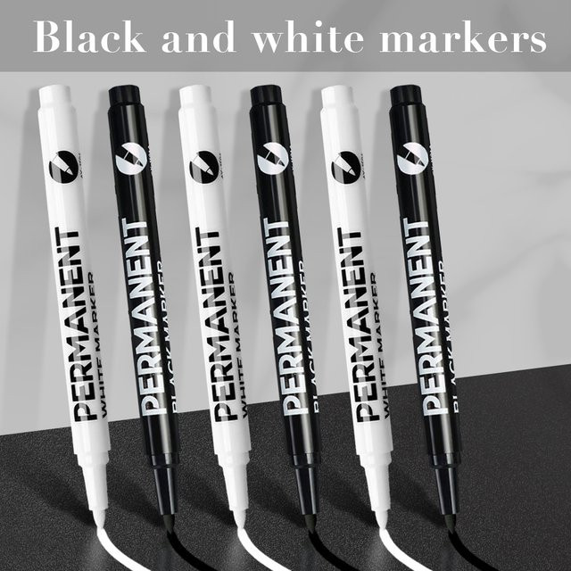 Permanente wasserfeste Marker in Schwarz und Weiß mit 2 mm feiner Spitze für Metall, Holz, Leinwand, Stoff, Kunststoff, Reifen und Glas - Bild 1
