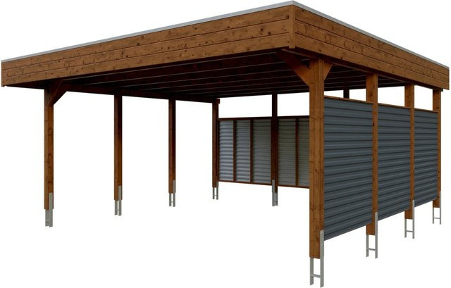 Skanholz Doppelcarport Friesland Set 13 mit Rück- und Seitenwand, Breite: 557 cm, Tiefe: 555 cm, Farbe: Nussbaum Braun - Bild 1