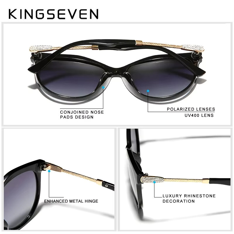 KINGSEVEN Sonnenbrille Cat-Eye, Vollrand, schwarz, polarisiert, Damen - Bild 2