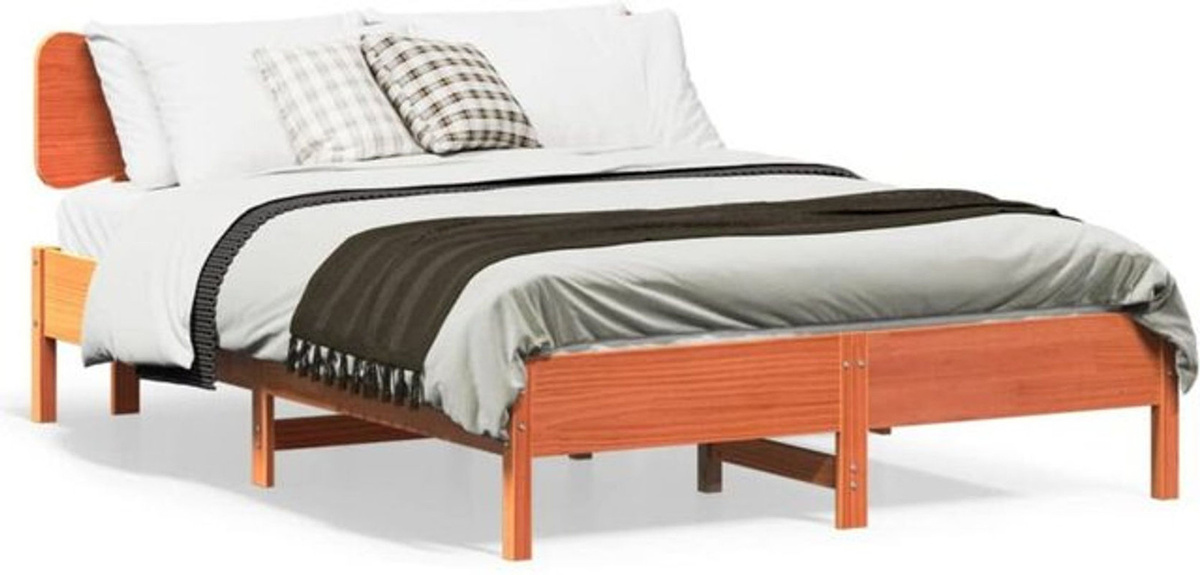Massivholzbett aus Kiefernholz von Vidaxl in Braun im Landhausstil, B/T/H: 140 x 200 cm - Bild 1
