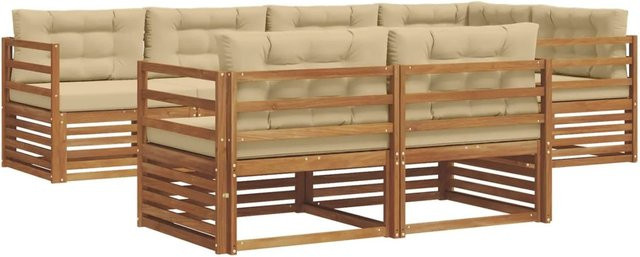 vidaXL Outdoor-Sofagarnitur aus Akazienholz in L-Form, 7-teiliges Set in Natur und Beige mit wetterfesten Kissen - Bild 1