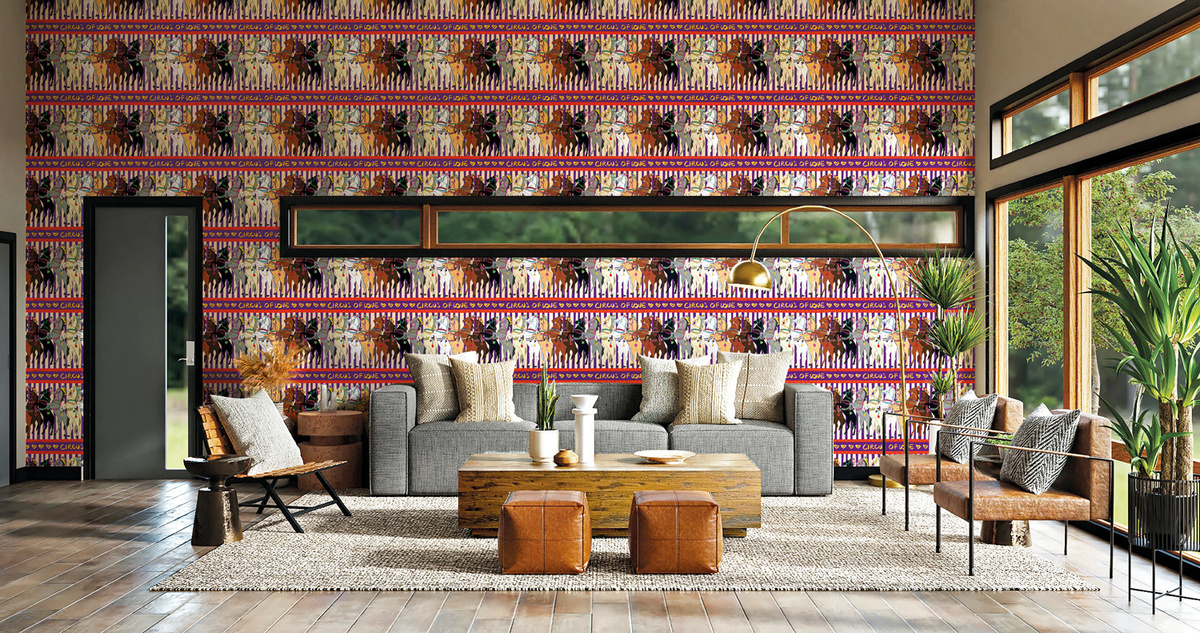 Jannelli & Volpi Tapete Crazy Horse 25530 Design mit Tiermotiven in Rot, Beige, Braun und Multicolour aus Vinyl - Bild 1