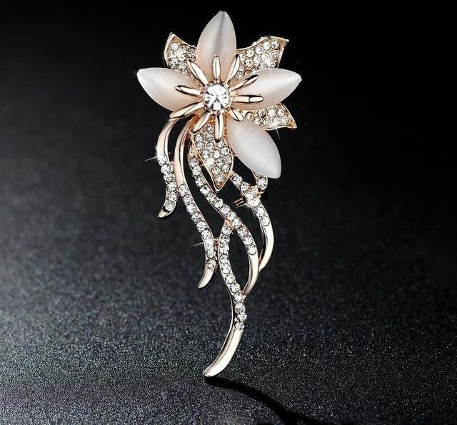 YIRAN Jewelry Brosche, Opalstein, Blumen, Strass, Damen, black - Bild 1