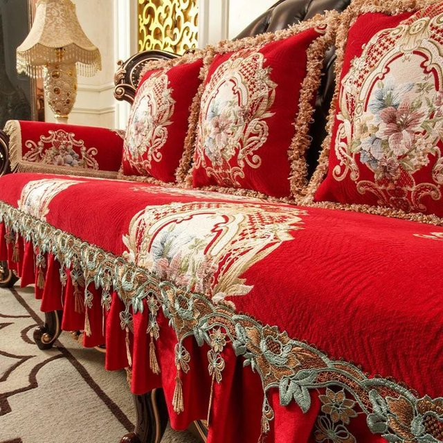 Luxuriöser Jacquard Sofabezug aus Polyester mit Spitze, rutschfester Schonbezug für Sessel und Sofas, Breite: 70 cm, Tiefe: 210 cm - Bild 1