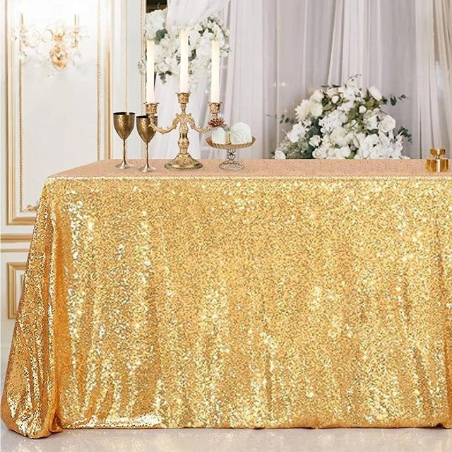 Goldene Pailletten-Tischdecke von WW Clothing, rechteckige Tischabdeckung aus Polyester in Gold, B/T: 100 x 130 cm - Bild 1