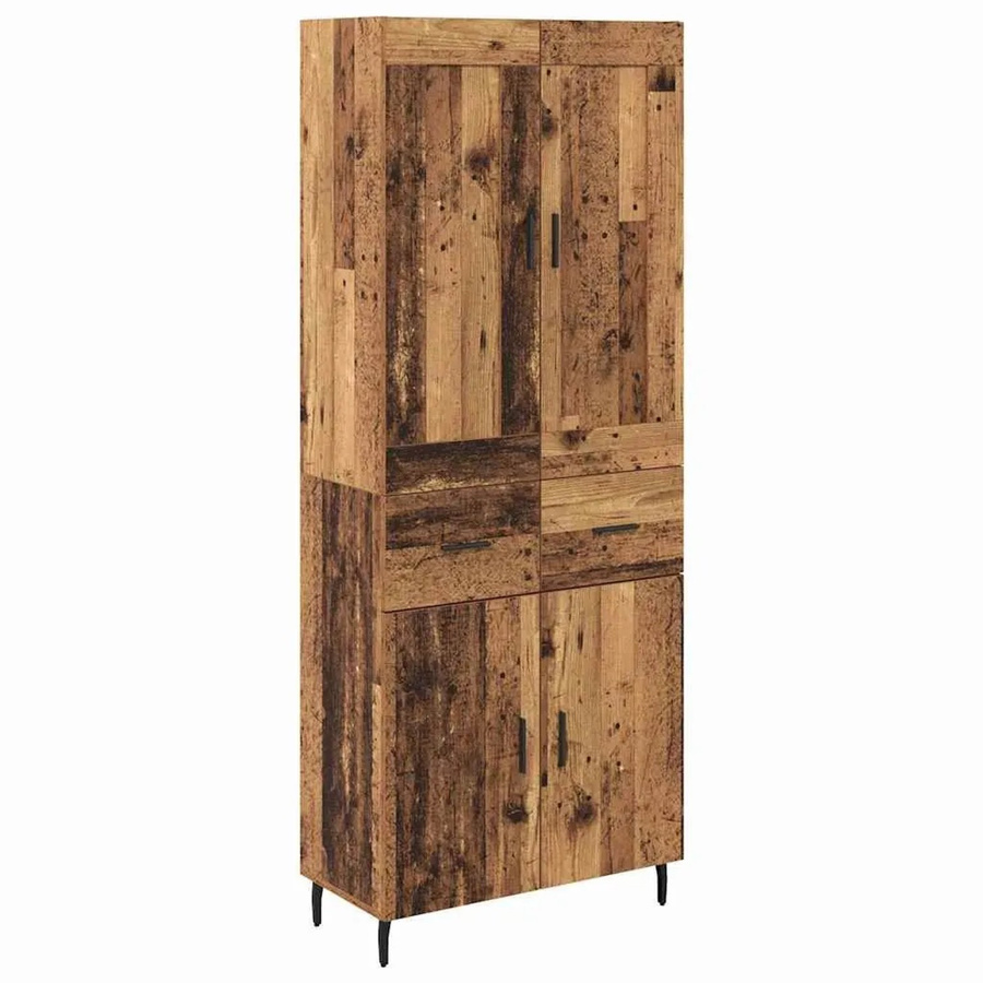 vidaXL Highboard 2-teilig in Altholz-Optik mit Glasfront und Schubladen, Braun, B/T/H: 180 x 34 x 69,5 cm - Bild 2