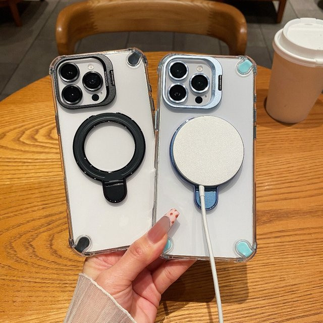 Transparente Handyhülle mit magnetischer Halterung und Linsenschutz für Apple iPhone 17 Pro Max 16 15 14 13 12 - Bild 1