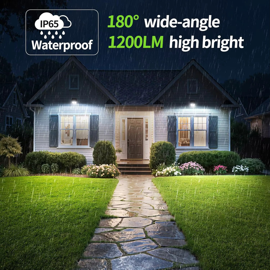 intelamp Solar-Straßenlaterne mit LED und zwei Bewegungssensoren, wasserdichtes Solar-Sicherheitsflutlicht für Garten, Hof und Garage, Schwarz - Bild 5