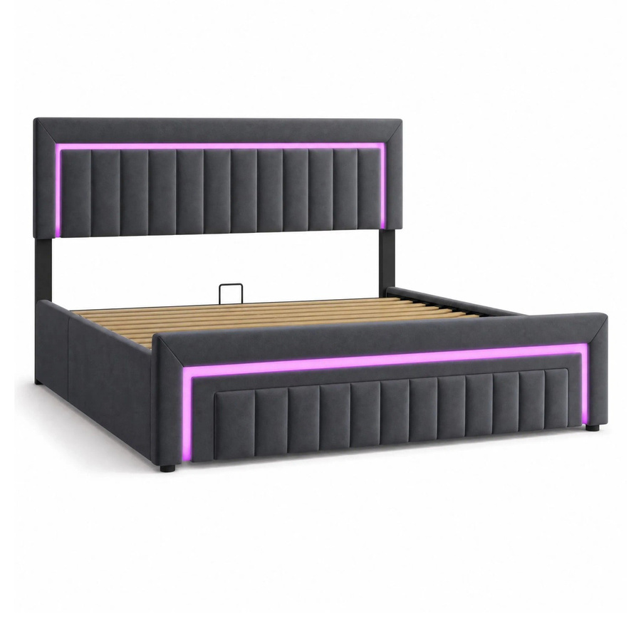 okwish Polsterbett mit LED-Beleuchtung und Schubladen in Grau inklusive Matratze B/T/H: 180 x 200 cm - Bild 2