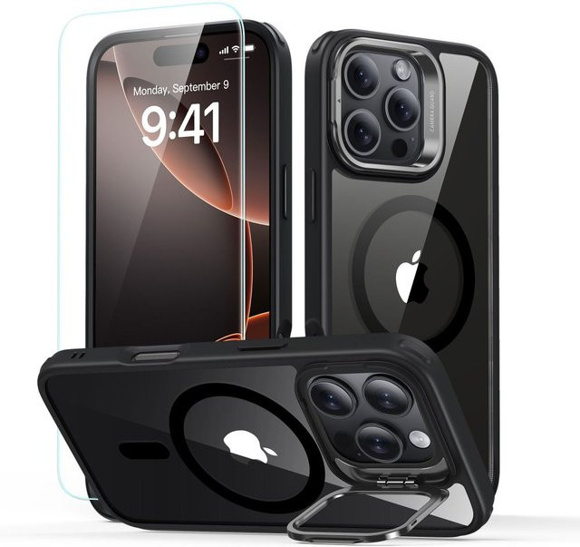 ESR MagSafe Hülle für Apple iPhone 16 Pro mit Classic Hybrid Kickstand und Displayschutz, Schwarz Transparent - Bild 1