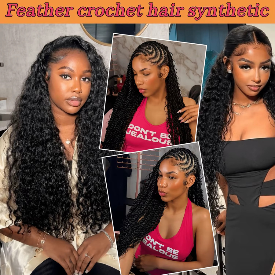 IQearl Deep Wave Feather Crochet Haarverlängerungen, Synthetisch, Pixie Locken - Bild 6