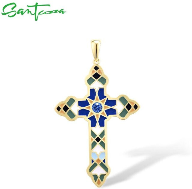 YIRAN Jewelry Anhänger, 925 Sterlingsilber, blauer Spinell, Emaille, Damen - Bild 1