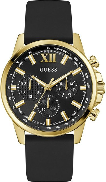 Guess Armbanduhr Walker, Quarz, Edelstahl, Silikon, Schwarz, 46 mm, Herren - Bild 1