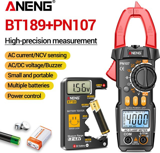 ANENG Elektriker Werkzeug-Kit mit PN107 Digital Clamp Meter Multimeter und BT189 Batterie Detektor - Bild 1