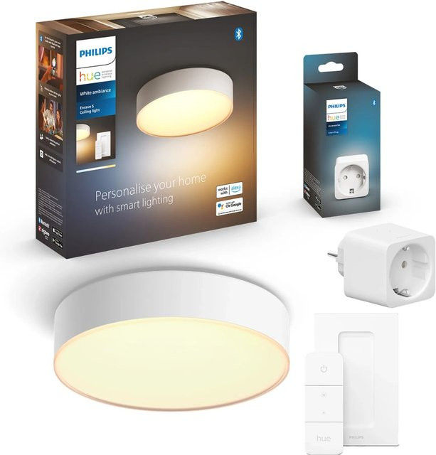 Philips Hue Enrave Smart LED Deckenleuchte Set in Weiß mit Dimmer und SmartPlug, Durchmesser: 26,1 cm - Bild 1