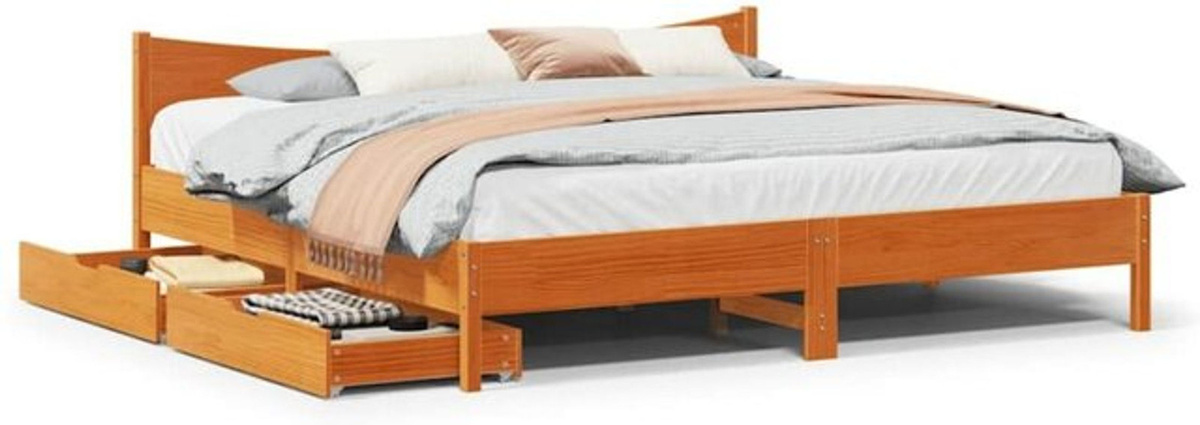Vidaxl Massivholzbett aus Kiefer mit Schubladen in Braun im Landhausstil B/T/H: 180 x 200 cm - Bild 1