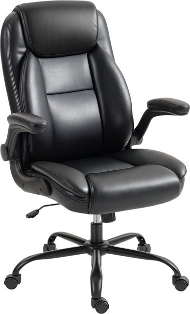 HOMCOM Ergonomischer Bürostuhl mit klappbaren Armlehnen aus Kunstleder in Schwarz - Bild 1