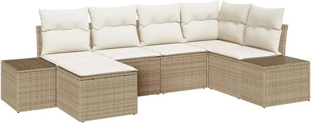 vidaXL Garten-Sofa-Set aus Poly-Rattan in Beige und Creme mit 6 Teilen und Kissen - Bild 1