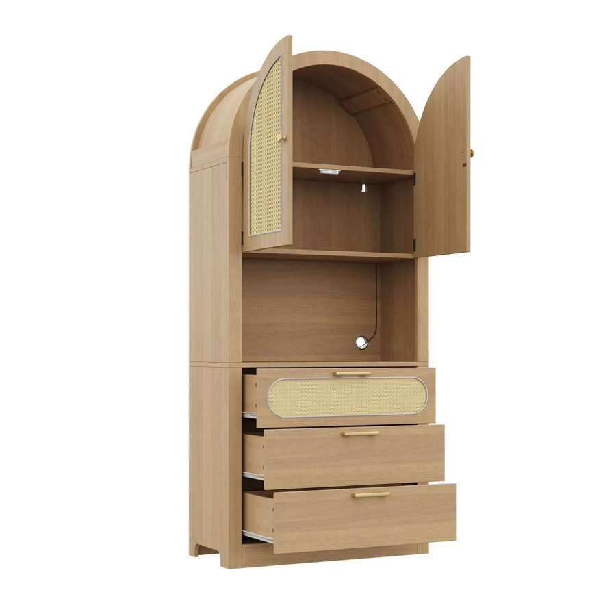 okwish Vitrinenschrank mit Rattantüren und LED-Beleuchtung für dein Wohnzimmer, Farbe: Natur, B/T/H: 80 x 35 x 180 cm - Bild 2