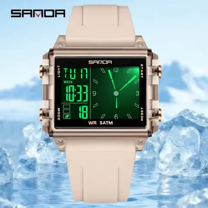 SANDA Armbanduhr, Analog-Digital, Kunststoff, Silikon, Schwarz, Unisex - Bild 2