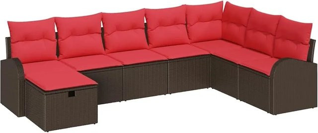 vidaXL Sofa Set L-Form aus Poly-Rattan mit Kissen und Stauraum in Braun und Rot - Bild 1