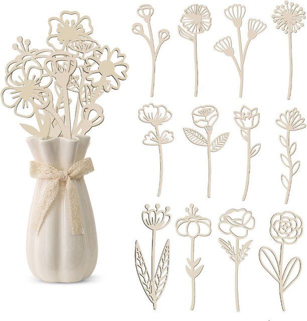 10 Stück NOTIONSLAND Holzblumen in Beige als DIY-Wanddekoration für Wildblumen-Kunstprojekte - Bild 1