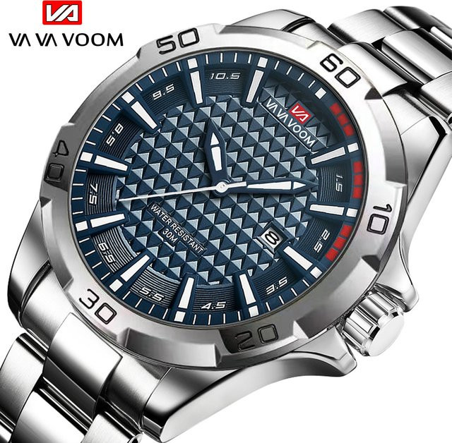 VA VA VOOM Armbanduhr Edelstahl, Quarz, 45 mm, Silber, Blau, Herren - Bild 1