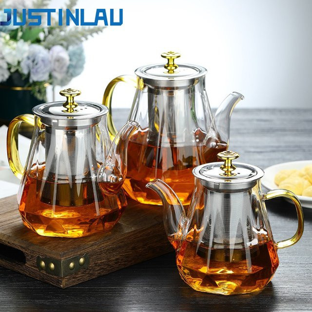 JUSTINLAU Glas-Teekanne aus hitzebeständigem Borosilikatglas in Transparent mit abnehmbarem Edelstahl-Ei und Infuser, 0,4 l - Bild 1