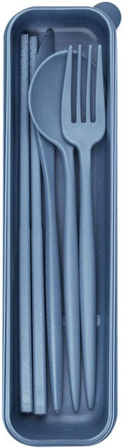 4-teiliges Reisebesteck-Set von Yiran Furniture aus Weizenstroh mit Aufbewahrungsbox, bestehend aus Messer, Gabel, Löffel und Essstäbchen, matt in Blau, Grün, Gelb oder Orange - Bild 1