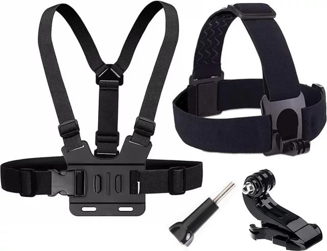 Brustgurt und Kopfband Set für Action Kameras wie GoPro Hero 12 11 10 9 8, Xiaomi Yi 4K und Sjcam Sj4000 in Schwarz mit J-Haken Halterung - Bild 1