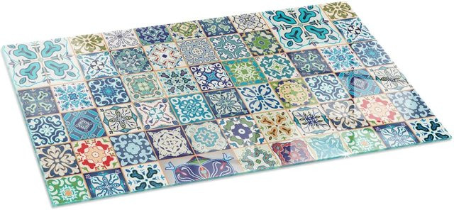 Tulup Glasplatte für Kamin mit Mosaikmuster in Blau, B/T: 140 x 70 cm - Bild 1