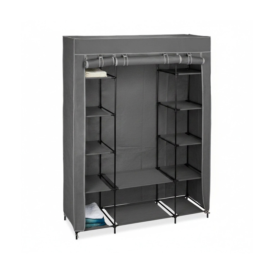 Relaxdays Stoffschrank XXL in Anthrazit mit 12 Ablagen und Kleiderstange, H x B x T: 175 x 135 x 45 cm - Bild 2