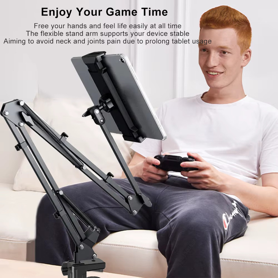 Hacrin Verstellbarer Aluminium Tablet und Handy Halter Lazy Bracket für Nachttisch und Desktop in Schwarz - Bild 3