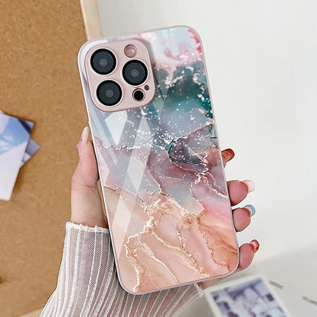 TUNEDEE Handyhülle mit Marmormuster aus gehärtetem Glas für iPhone 11 bis iPhone 17 Pro Max in Pink Multicolour - Bild 1