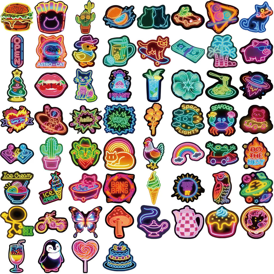 50 Stück Cartoon Neon Ästhetische PVC-Aufkleber Wasserdicht in Multicolour für DIY Gepäck und Handy - Bild 3