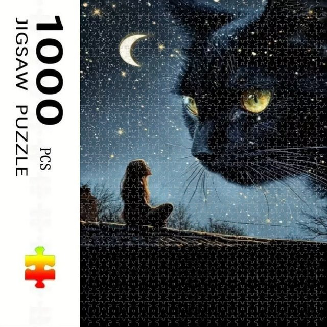 Sternenhimmel Schwarze Katze Puzzle, 500 Teile - Bild 1