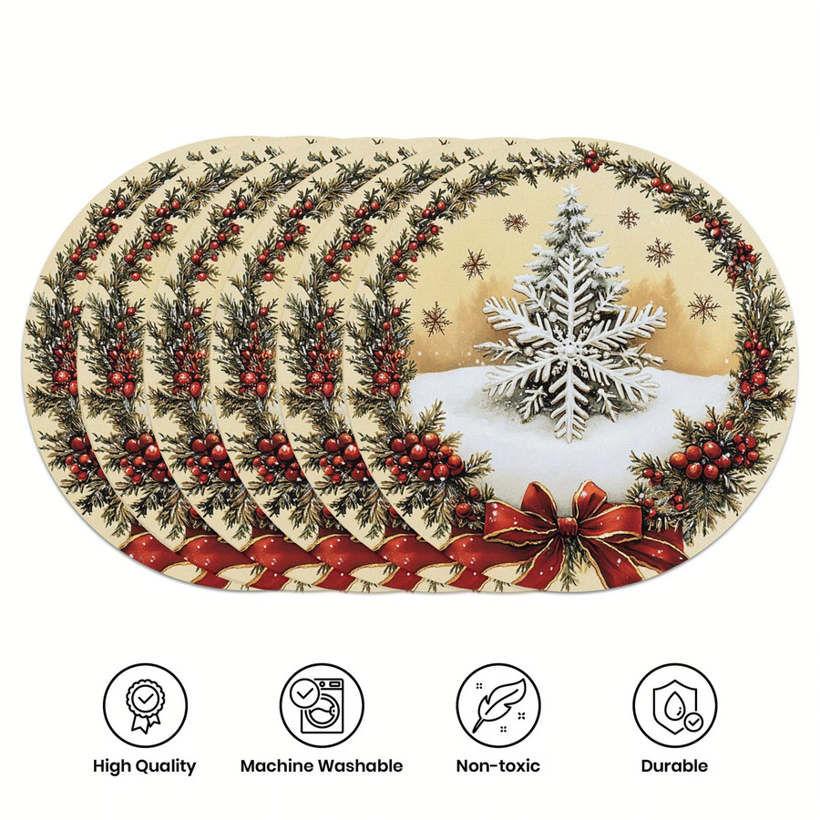 VIKAMA 6er Set Weihnachts Tischdekoration mit Tannenzapfen, roten Beeren, Schleifen und Schneeflocken in Rot und Multicolour - Bild 5