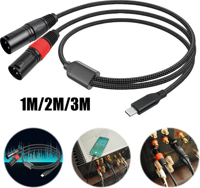 VODOOL USB-C zu Dual XLR Audio-Kabel mit integriertem DAC-Chipsatz, Stereo-Ausgang, Schwarz - Bild 1