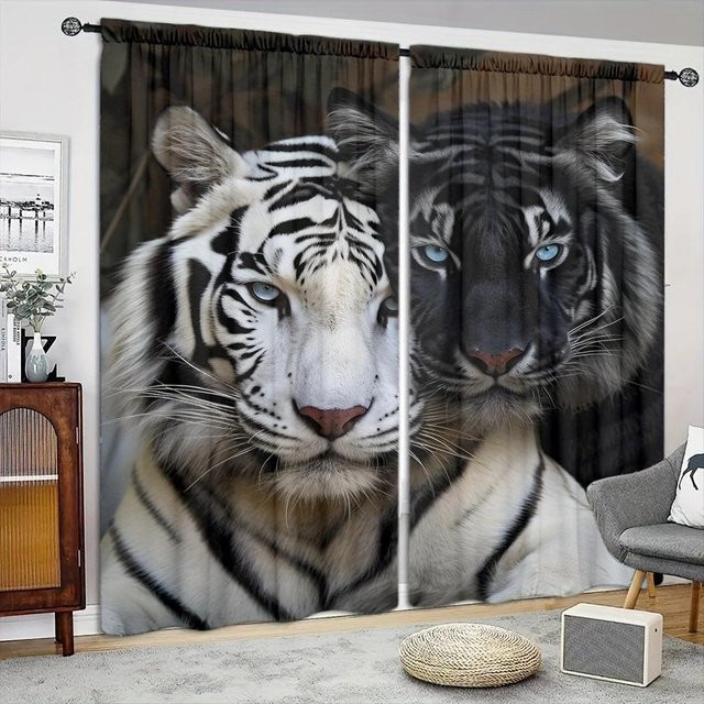2er-Set Vorhang mit Tigerdruck von Household supplies MH, halbtransparent, mehrfarbig, Breite: 107 cm, Höhe: 213 cm - Bild 1