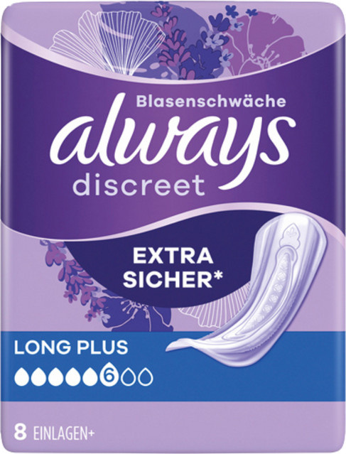 Always Discreet Inkontinenz Einlagen Long Plus Extra Sicher, 8 Stück - Bild 1