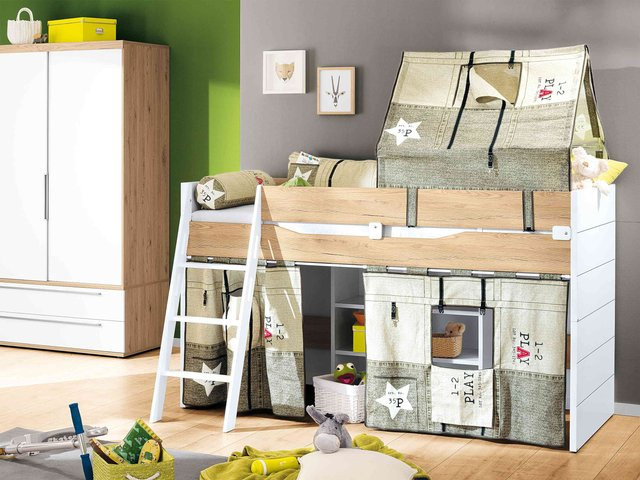 Spielbett PAIDI FIONN für Kinder in Braun und Weiß mit Hausrahmen und Seitenelementen, B/T/H: 120 x 90 x 134,4 cm - Bild 1