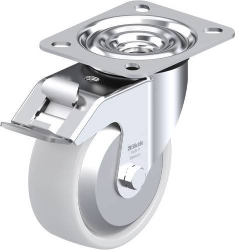 Blickle Lenkrolle LE-PO 100R-FI-FA mit Feststeller in Silber und Weiß, Rad-Durchmesser: 100 mm, Tragfähigkeit: 150 kg - Bild 1